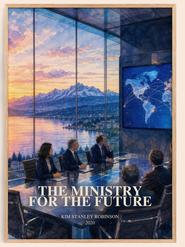The Ministry for the Future watercolour book poster by Kim Stanley Robinson – framed literary art print