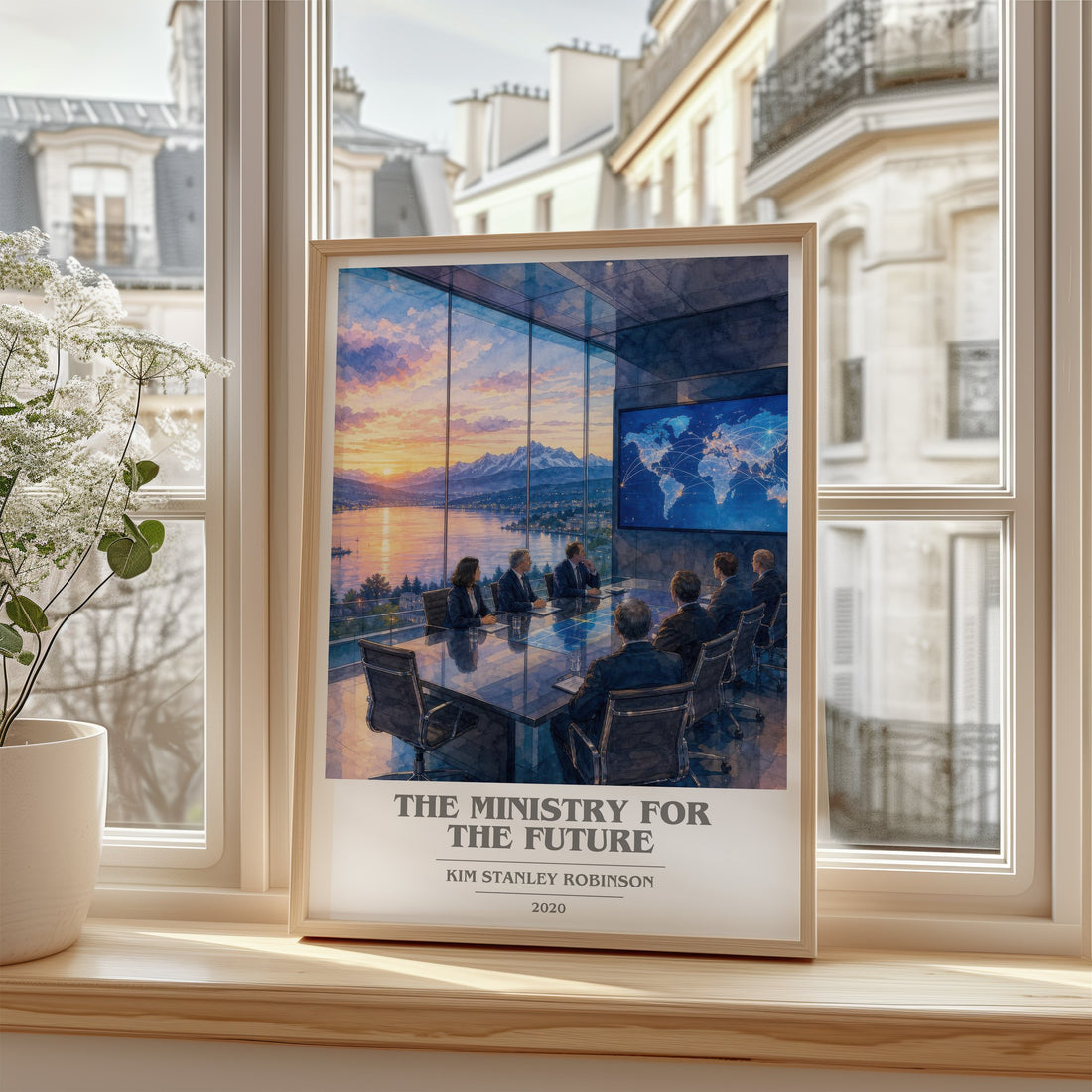 The Ministry for the Future book cover poster colour and style options – Kim Stanley Robinson book art