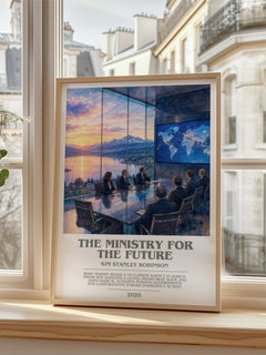 The Ministry for the Future Bookish Wall Art by Kim Stanley Robinson – framed print by a bright window