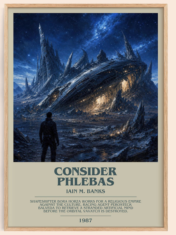 Consider Phlebas bookish book poster by Iain M. Banks – framed literary art print