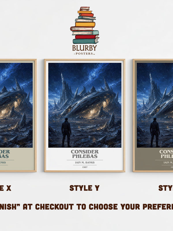Consider Phlebas book cover print in frame leaning in hallway – sci fi wall art