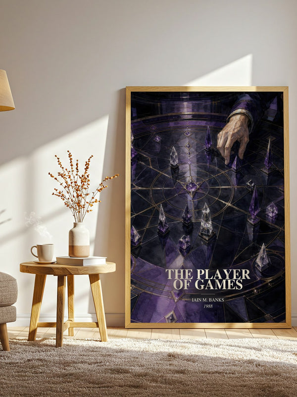 The Player of Games watercolour print in frame leaning in hallway – sci fi wall art
