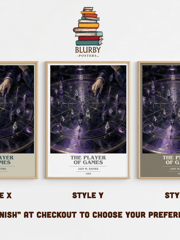 The Player of Games book cover print in frame leaning in hallway – sci fi wall art