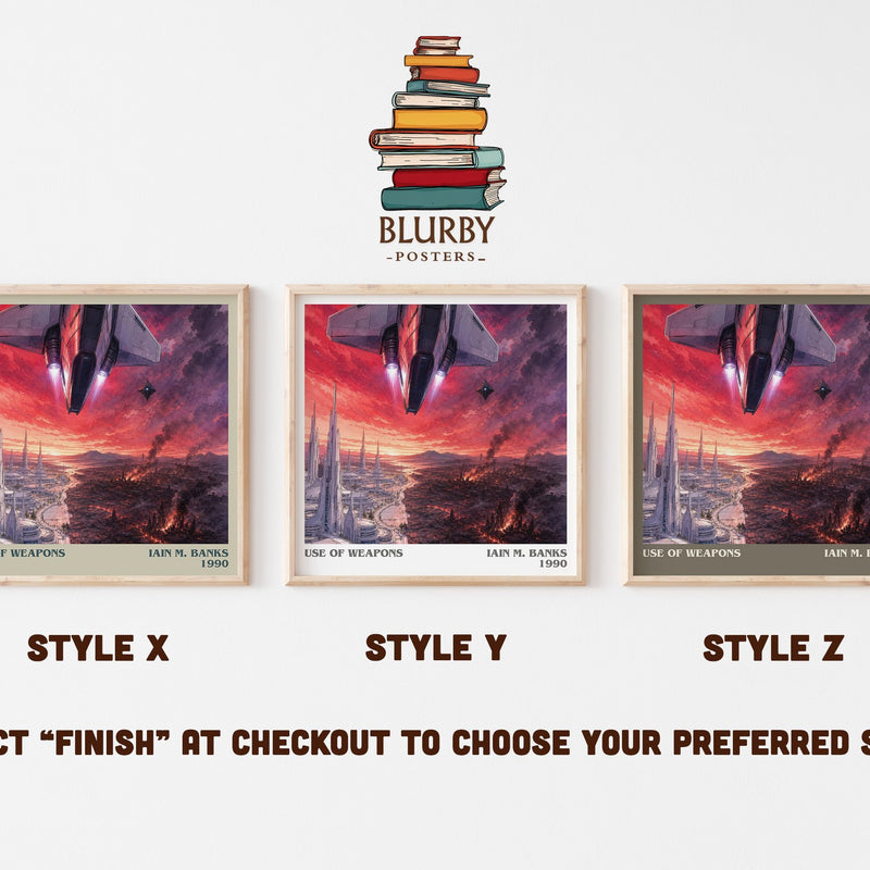 Use of Weapons literary print in frame leaning in hallway – sci fi wall art