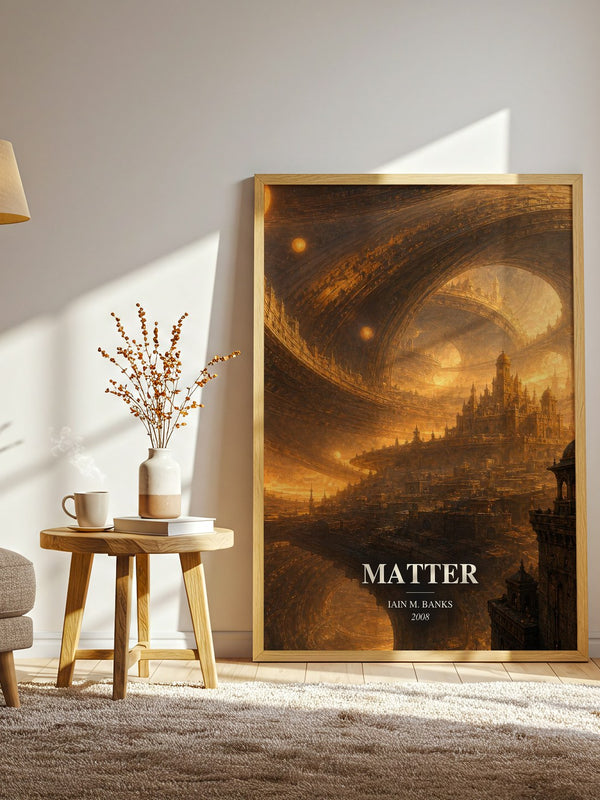 Matter watercolour print in frame leaning in hallway – sci fi wall art