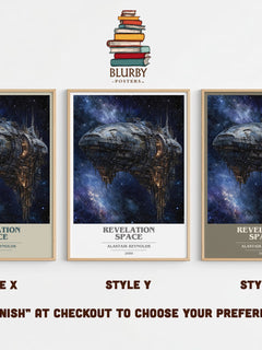 Revelation Space book cover print in frame leaning in hallway – sci fi wall art