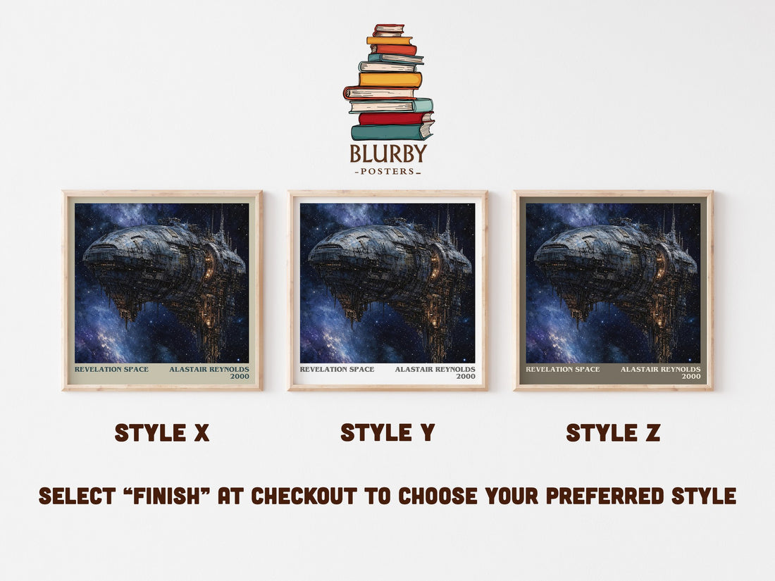 Revelation Space literary print in frame leaning in hallway – sci fi wall art (mockup)