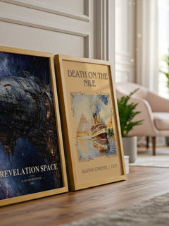 Revelation Space watercolour print framed by window – literary home decor