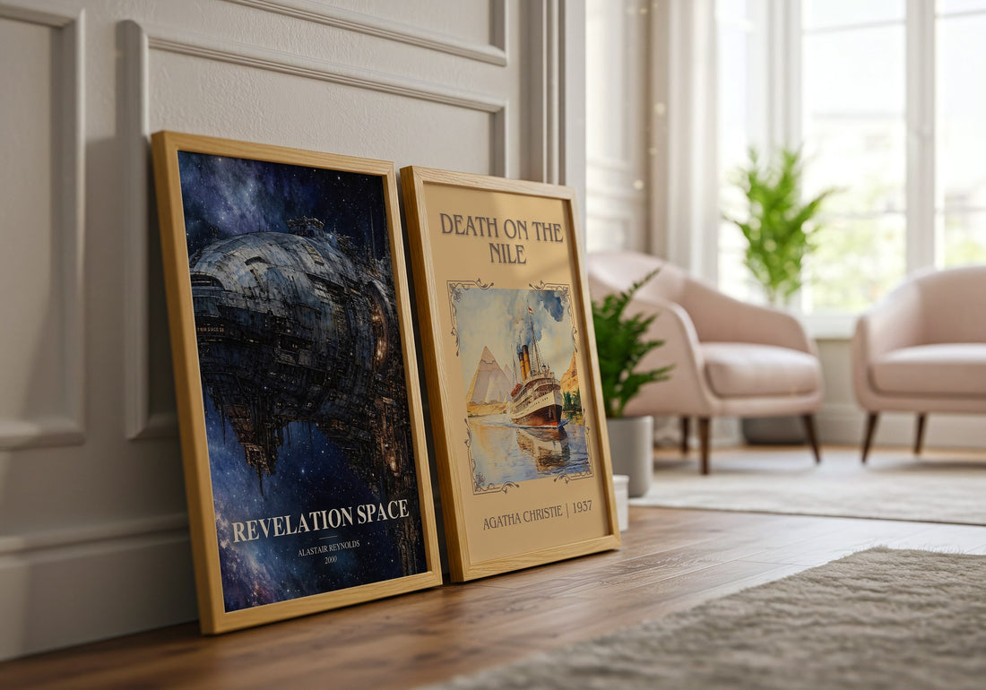Revelation Space watercolour print framed by window – literary home decor