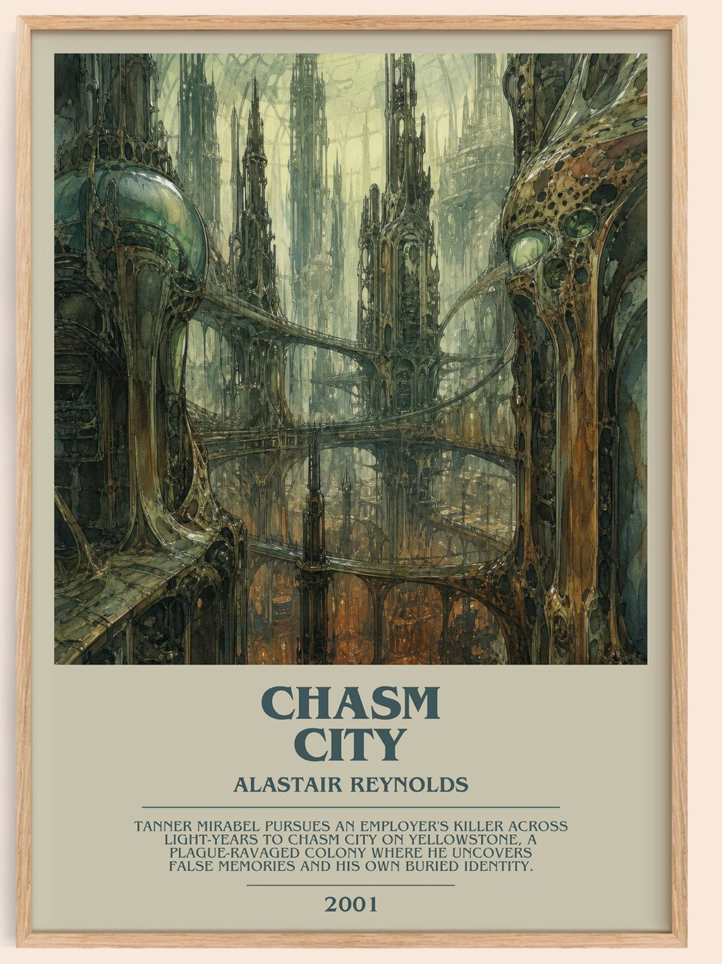 Chasm City bookish book poster by Alastair Reynolds – framed literary art print