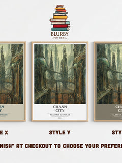 Chasm City book cover print in frame leaning in hallway – sci fi wall art