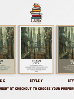 Chasm City bookish print in frame leaning in hallway – sci fi wall art