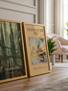 Chasm City watercolour print framed by window – literary home decor