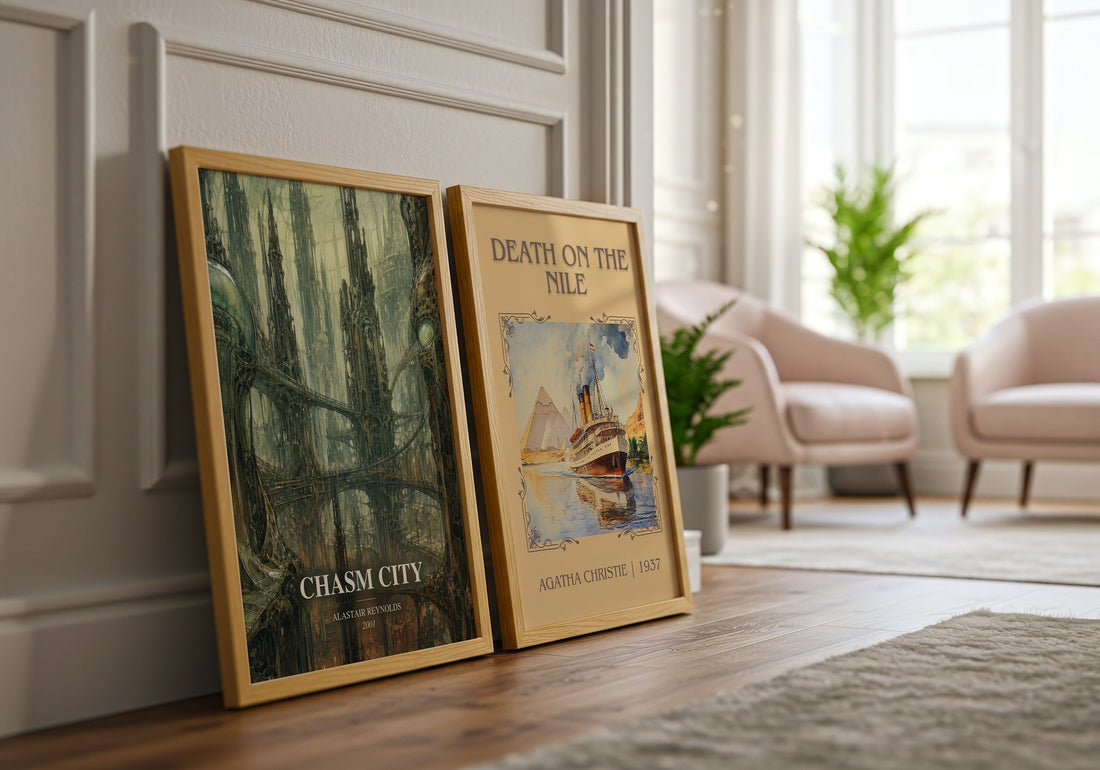 Chasm City watercolour print framed by window – literary home decor