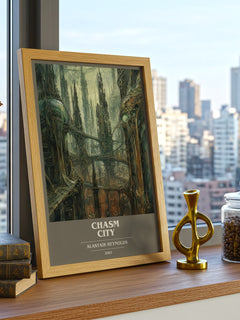 Chasm City book cover print framed by window – literary home decor