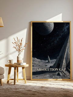 Absolution Gap watercolour print in frame leaning in hallway – sci fi wall art