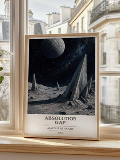 Absolution Gap Book Cover Poster by Alastair Reynolds – framed print by a bright window