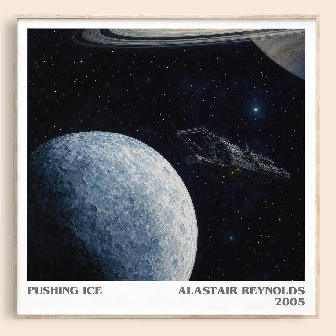 Pushing Ice literary book poster by Alastair Reynolds – framed literary art print