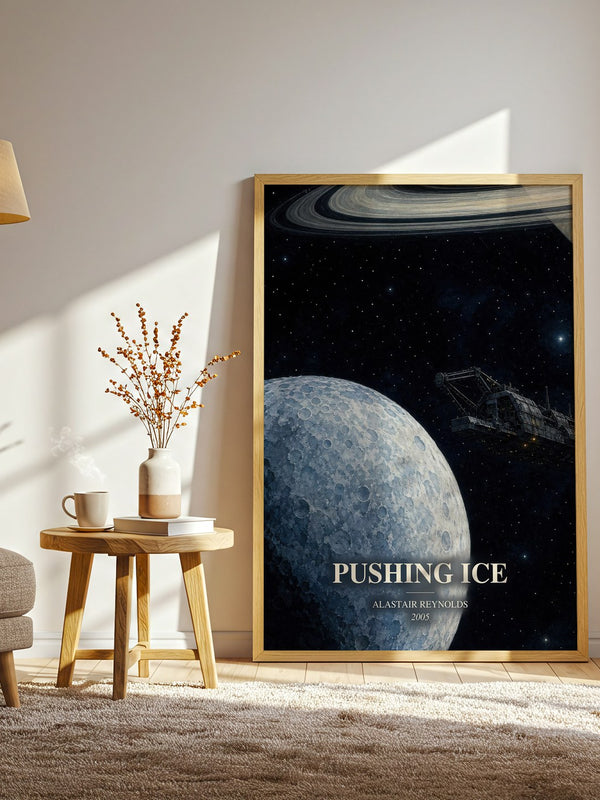 Pushing Ice watercolour print in frame leaning in hallway – sci fi wall art