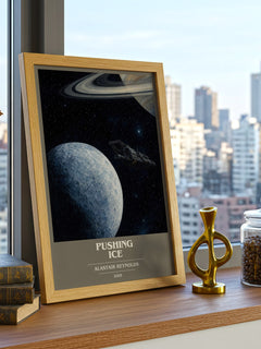 Pushing Ice book cover print framed by window – literary home decor