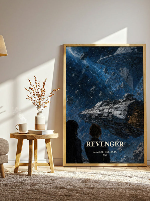 Revenger watercolour print in frame leaning in hallway – sci fi wall art
