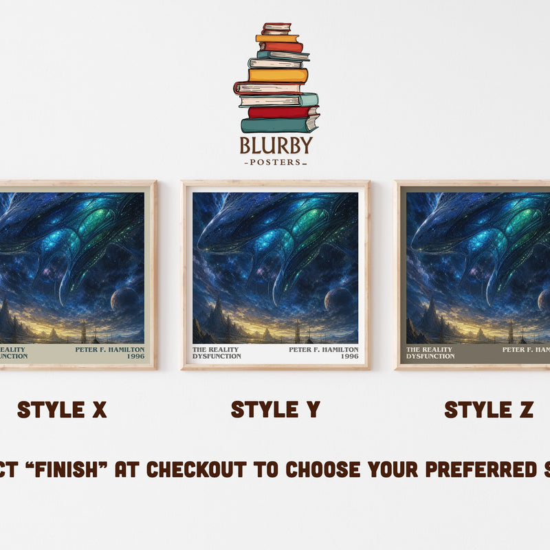 The Reality Dysfunction literary print in frame leaning in hallway – sci fi wall art