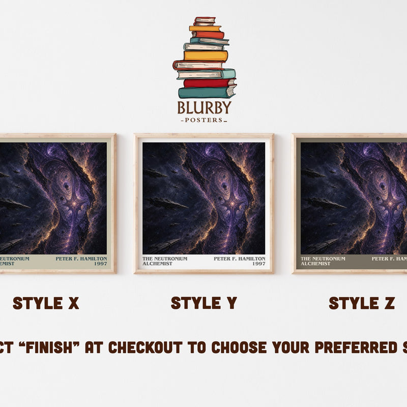 The Neutronium Alchemist literary print in frame leaning in hallway – sci fi wall art