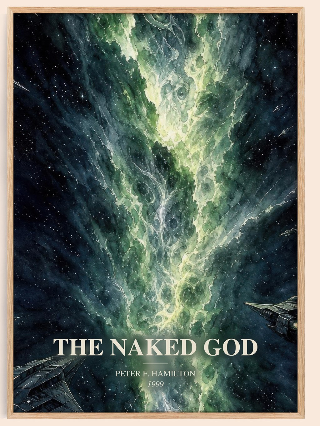 The Naked God watercolour book poster by Peter F. Hamilton – framed literary art print