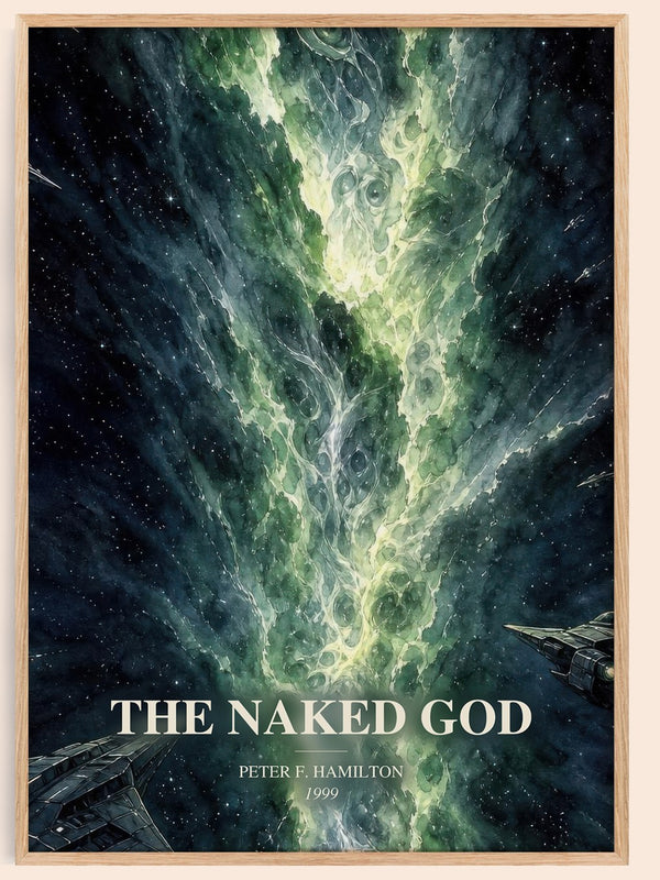 The Naked God watercolour book poster by Peter F. Hamilton – framed literary art print