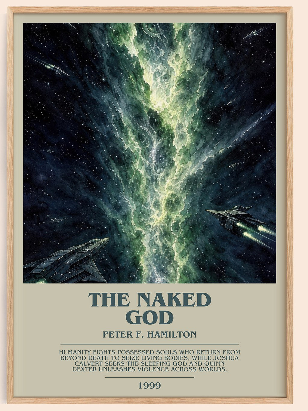 The Naked God bookish book poster by Peter F. Hamilton – framed literary art print