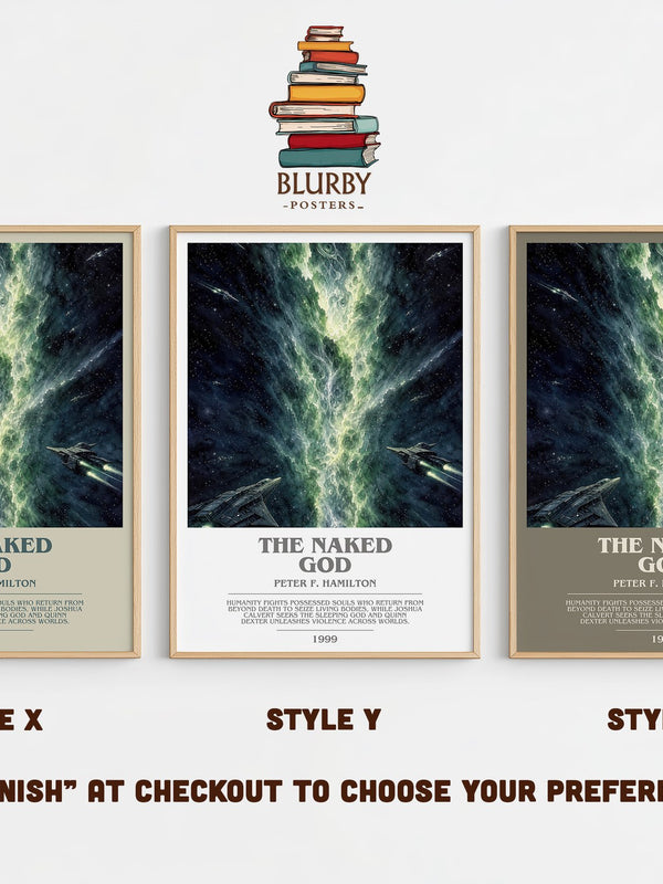 The Naked God bookish print in frame leaning in hallway – sci fi wall art