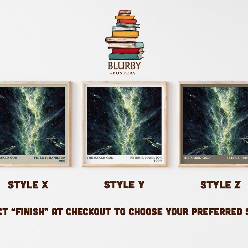 The Naked God literary print in frame leaning in hallway – sci fi wall art