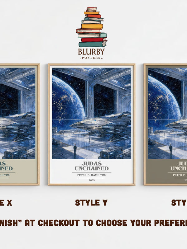Judas Unchained book cover print in frame leaning in hallway – sci fi wall art
