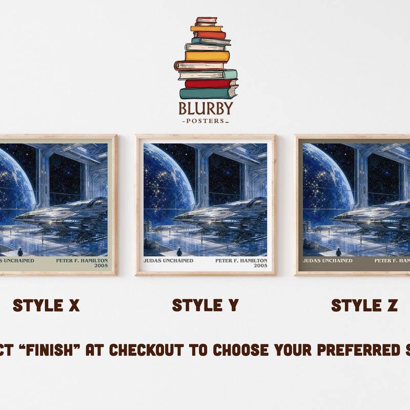 Judas Unchained literary print in frame leaning in hallway – sci fi wall art