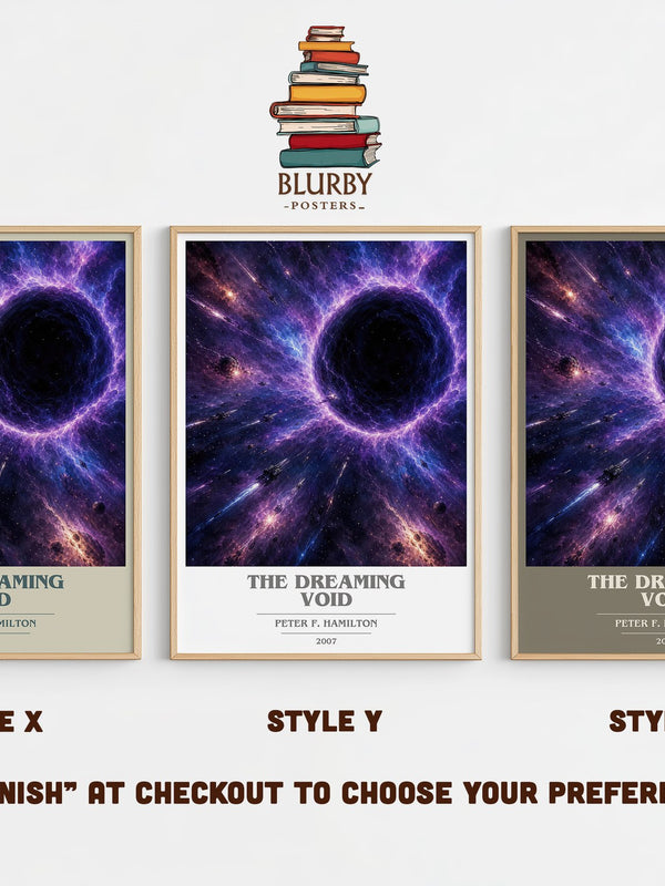 The Dreaming Void book cover print in frame leaning in hallway – sci fi wall art