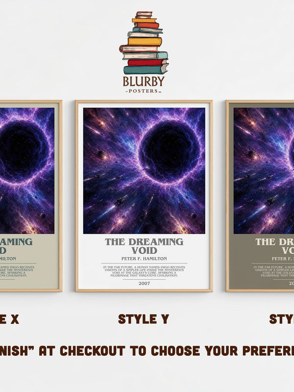 The Dreaming Void bookish print in frame leaning in hallway – sci fi wall art