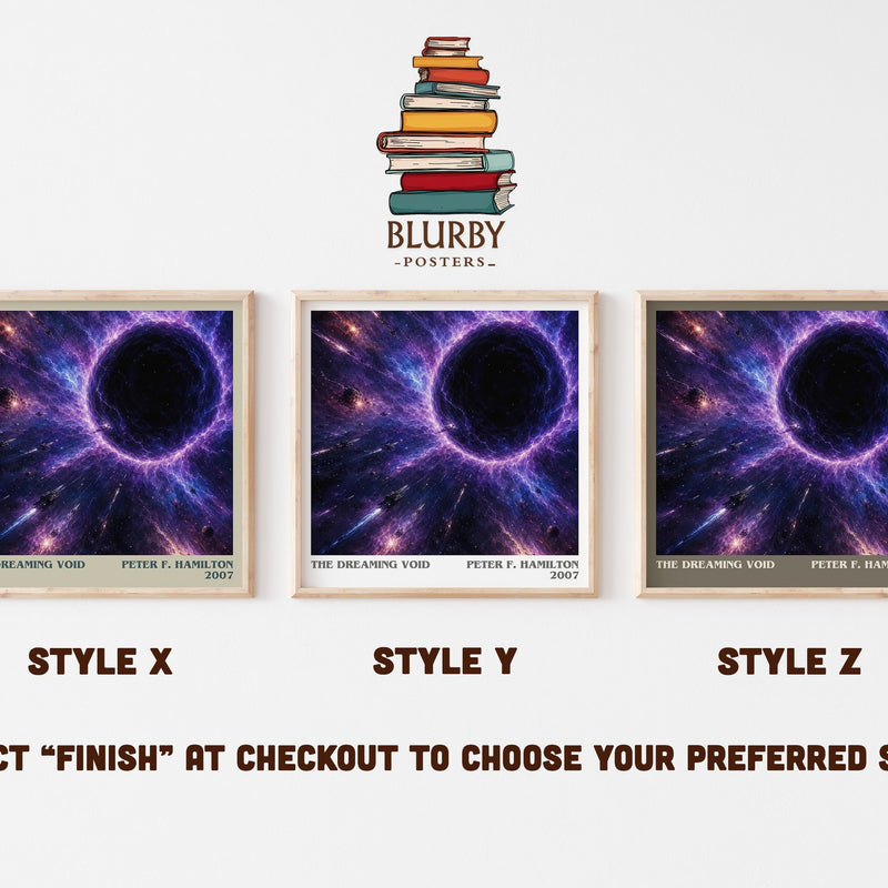 The Dreaming Void literary print in frame leaning in hallway – sci fi wall art