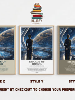 Shards of Honor bookish print in frame leaning in hallway – sci fi wall art