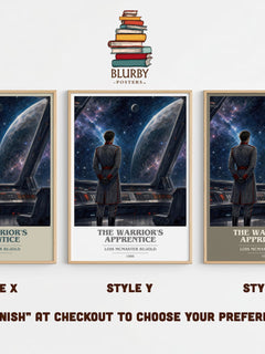 The Warrior's Apprentice book cover print in frame leaning in hallway – sci fi wall art