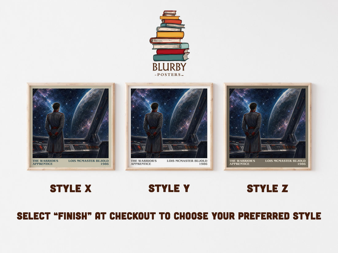 The Warrior's Apprentice literary print in frame leaning in hallway – sci fi wall art (mockup)