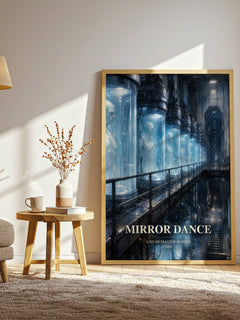 Mirror Dance watercolour print in frame leaning in hallway – sci fi wall art