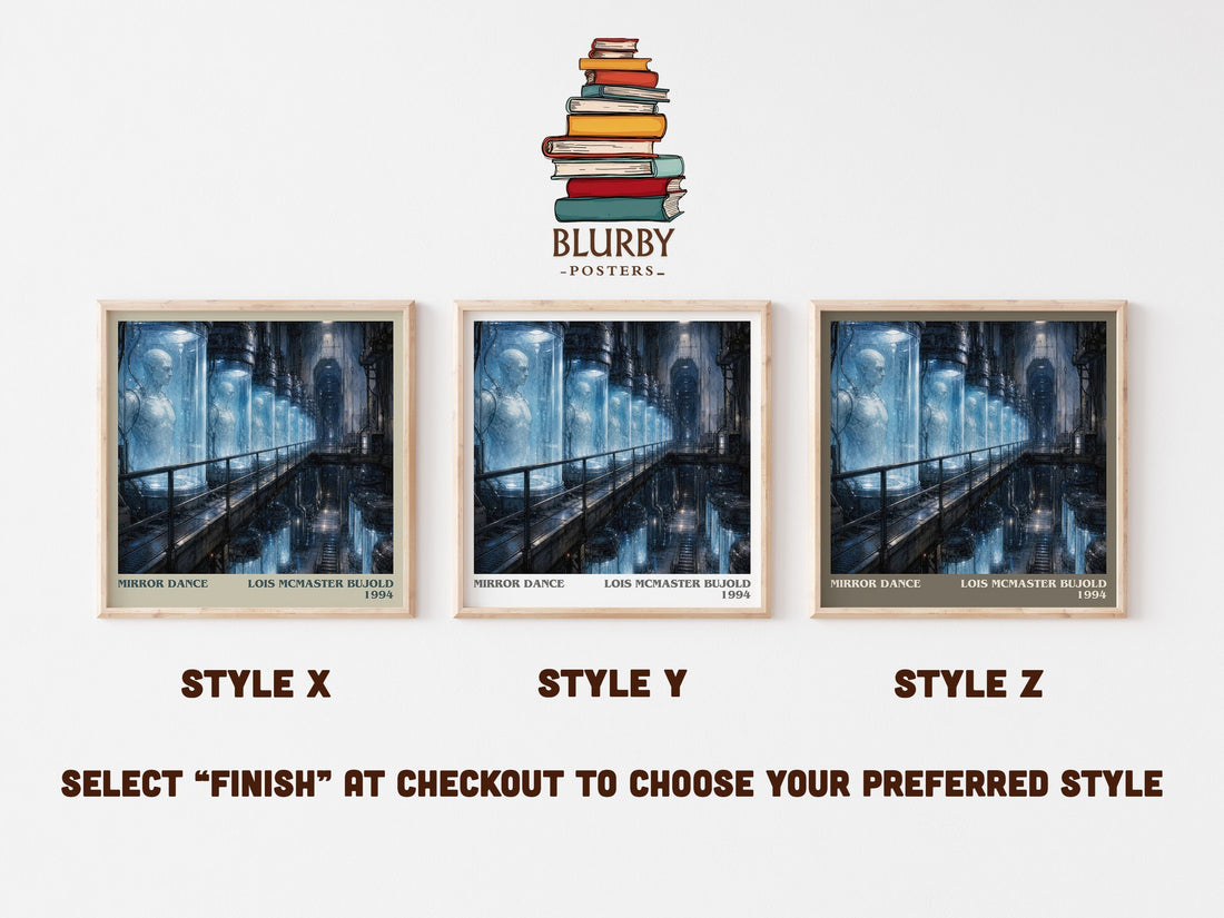 Mirror Dance literary print in frame leaning in hallway – sci fi wall art (mockup)