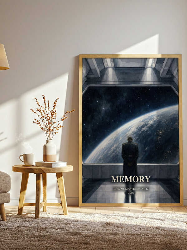 Memory watercolour print in frame leaning in hallway – sci fi wall art