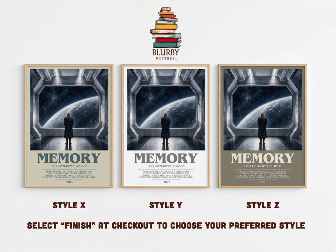 Memory bookish print in frame leaning in hallway – sci fi wall art (mockup)