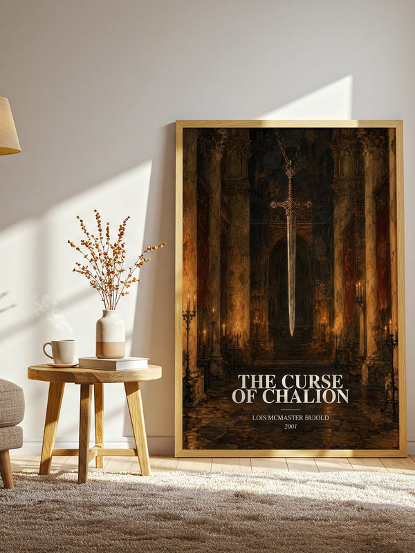 The Curse of Chalion watercolour print in frame leaning in hallway – fantasy wall art