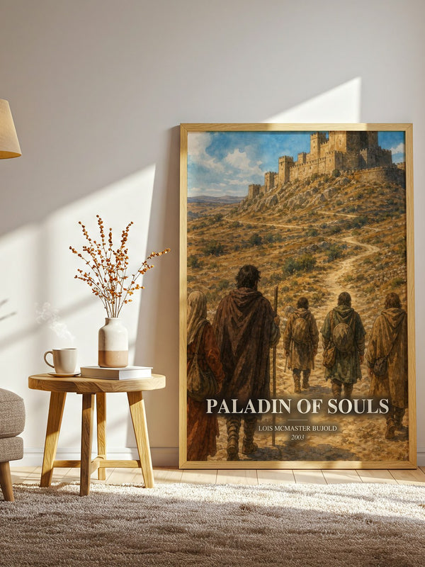 Paladin of Souls watercolour print in frame leaning in hallway – fantasy wall art