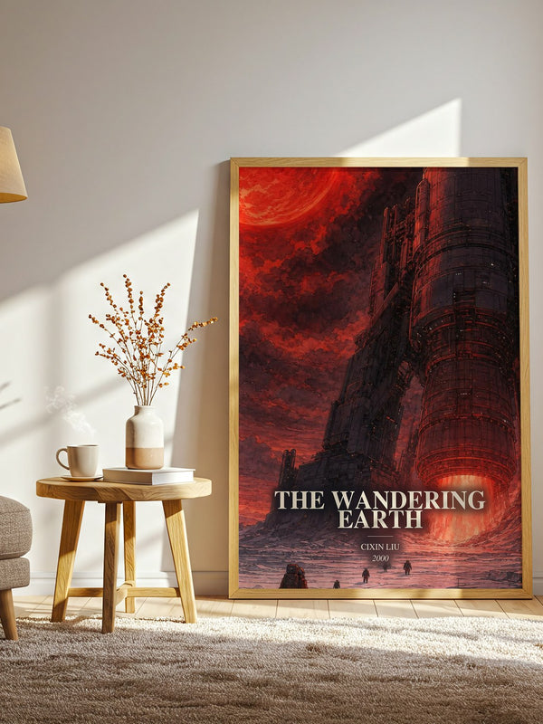 The Wandering Earth watercolour print in frame leaning in hallway – sci fi wall art