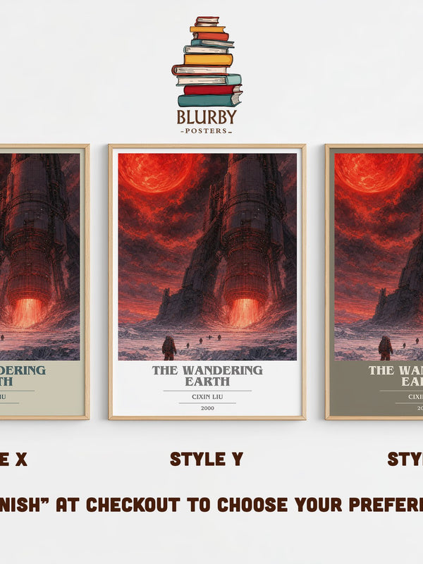 The Wandering Earth book cover print in frame leaning in hallway – sci fi wall art