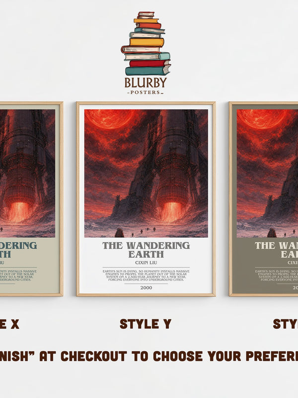 The Wandering Earth bookish print in frame leaning in hallway – sci fi wall art