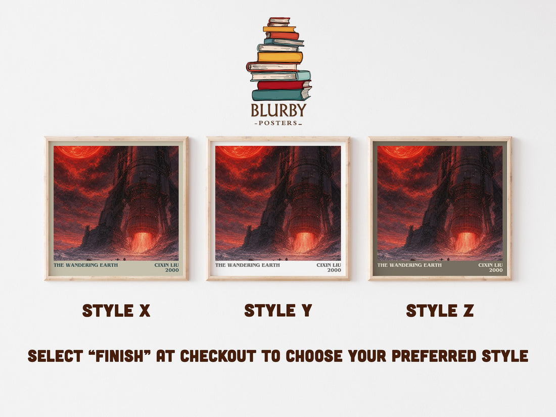 The Wandering Earth literary print in frame leaning in hallway – sci fi wall art (mockup)